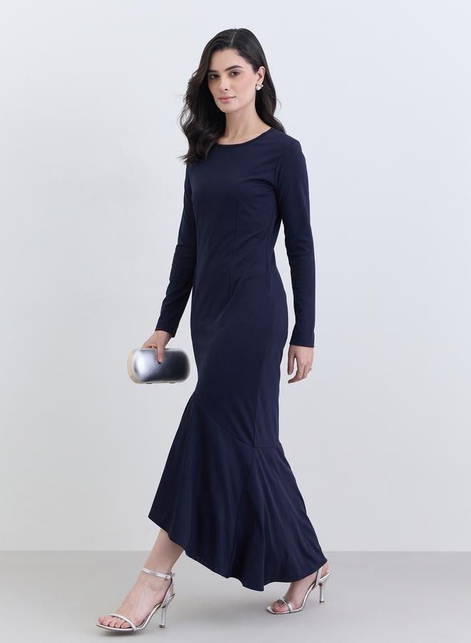 Styli Women Navy Blue Long Sleeve Mermaid Hem Maxi Dress - Image 1